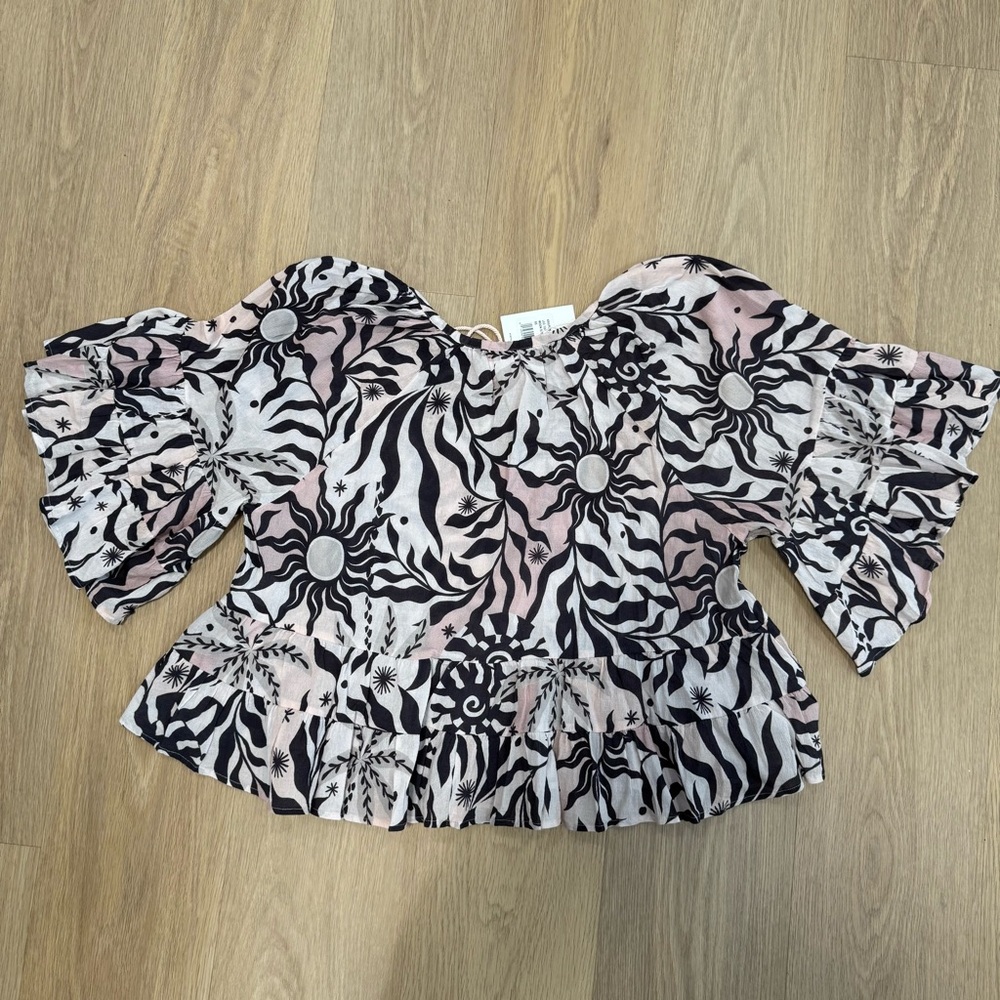 XiRENA Pink and Black Printed Ruffle Blouse - Picture 4 of 4